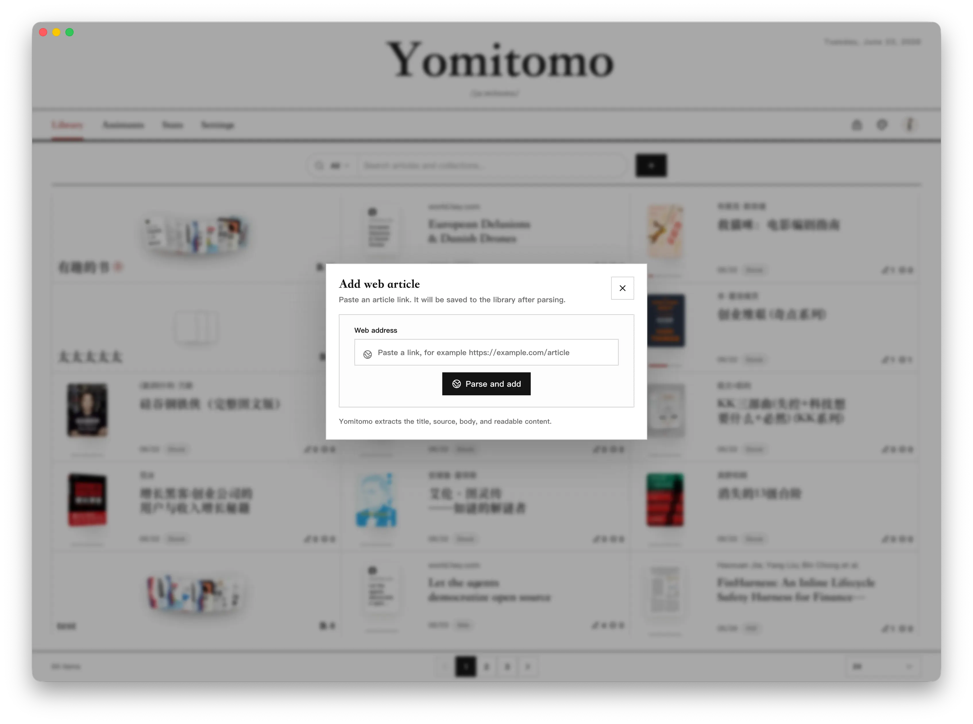 Yomitomo import a web article
